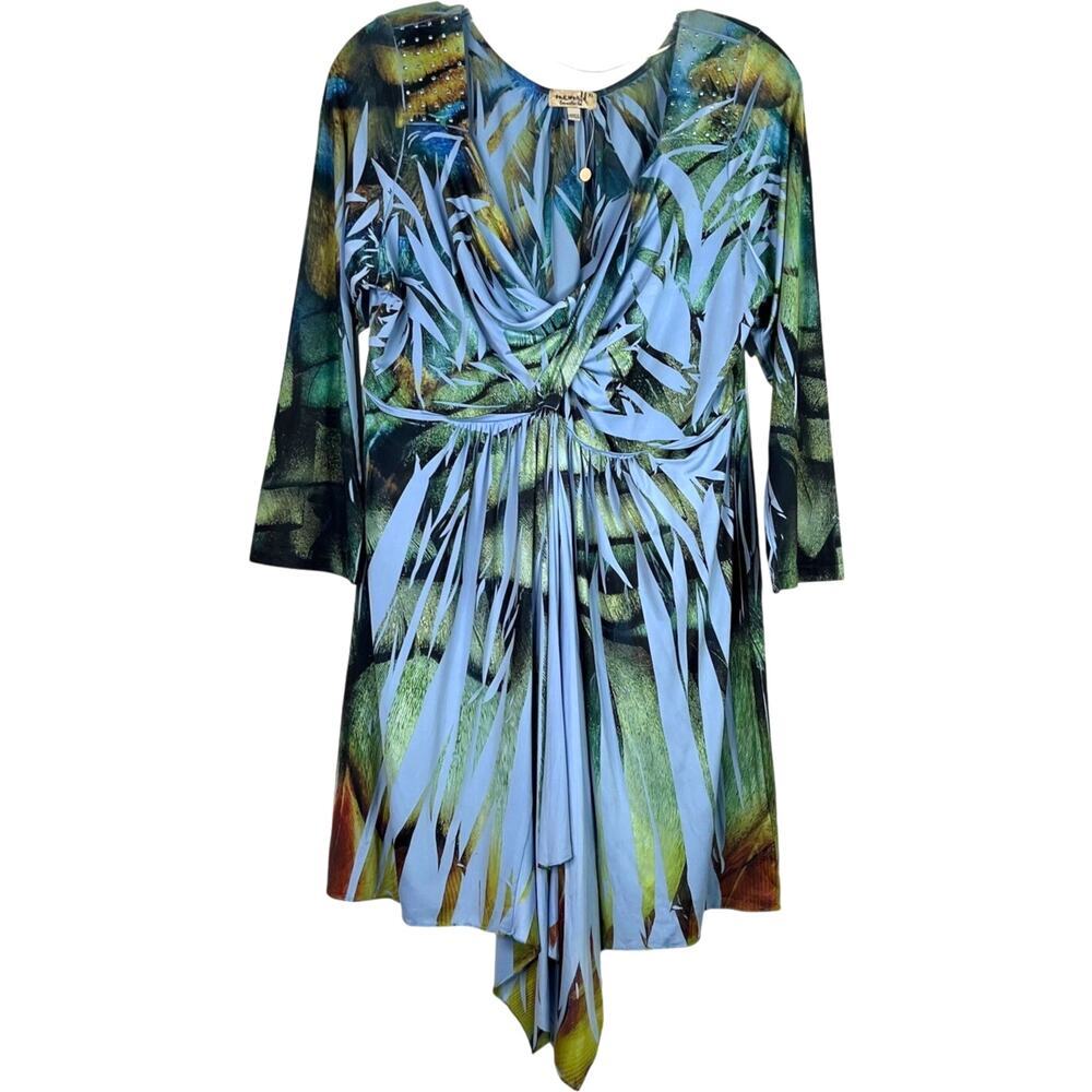 One World Women's Jersey Satin Stud Detail Asymmetrical Slinky Dress Size XL
